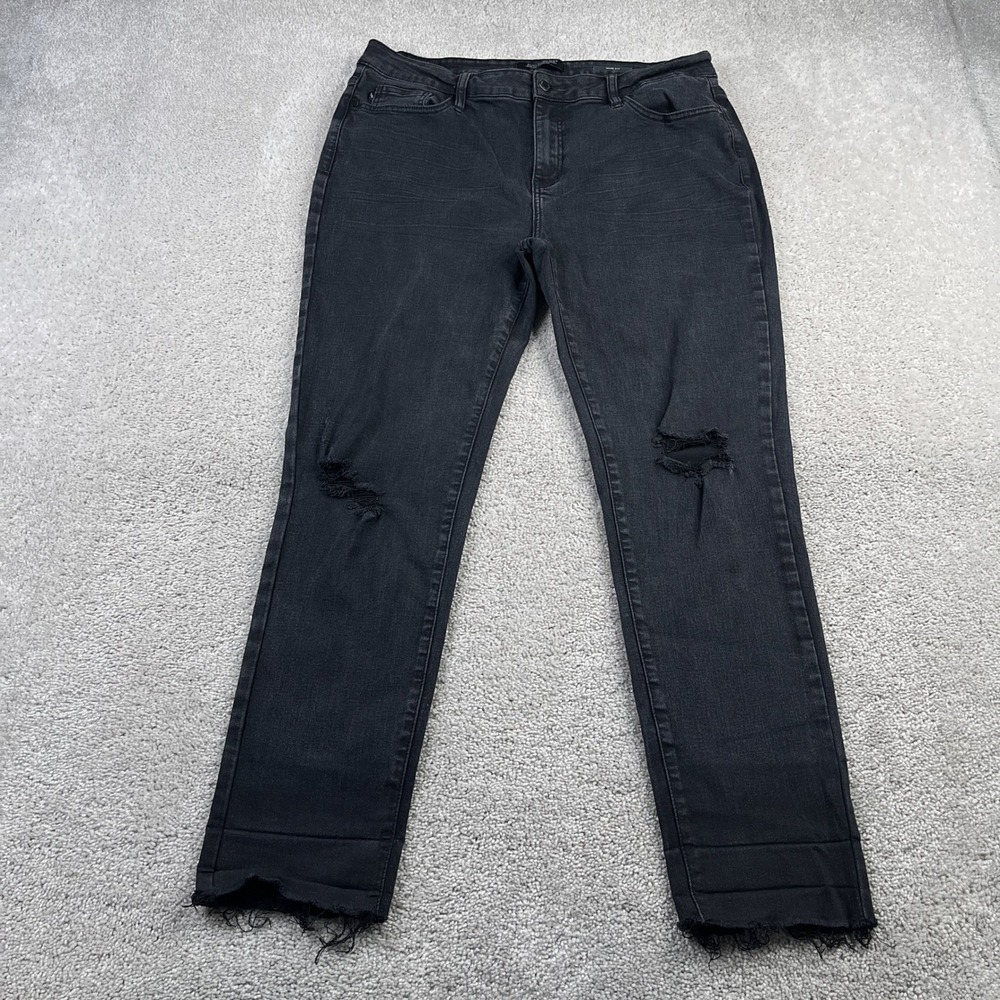 Judy Blue Jeans Womens 32 Slim Fit Black Distressed Stretch Denim Frayed Hem